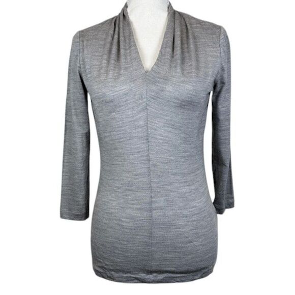 Lafayette 148 Wool Elastane Blend Gray 3/4 Sleeve V-Neck Women's Top Size Small - Picture 1 of 9
